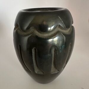 Santa Clara Pueblo Blackware Pottery by Elaine Salazar – 3.5" Carved Vase